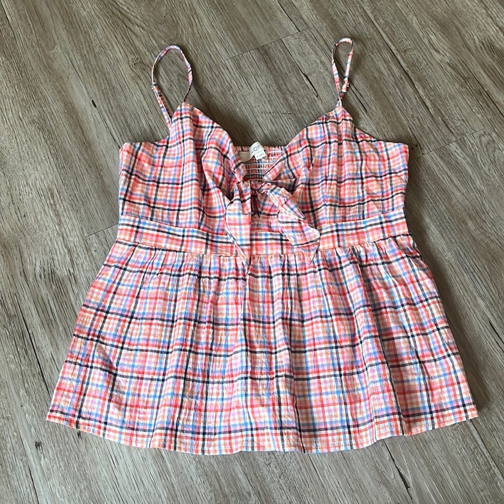 Plaid Pinup Tie Front Tank